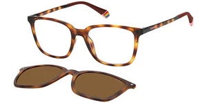 Polaroid Havana Square Eyeglass Frames w/ Polarized Clip-Ons PLD6136CS 0086 SP - Picture 1 of 4
