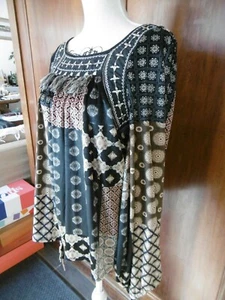 Tunique chic FREE FOR HUMANITY marron et noire avec motifs et franges TAILLE 2 - Imagen 1 de 7