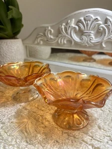 Set of 2 Imperial Carnival Glass Thumbprint Ruffled Edge Bowl Marigold Color - Picture 1 of 5