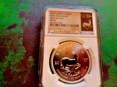 2017 S Africa Silver 1 R  Silver  First Releases  SP 70  First Silver Krugerrand - Image 1 of 4
