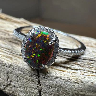 Opal Engagement Ring Black Opal Promise Ring Cocktail Ring 925 - Image 1 of 4