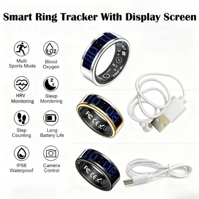 Anel inteligente para mulheres/homens com tela monitor monitor de frequência cardíaca sono fitness - Imagem 1 de 4