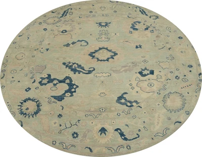 Beige Transitional Oushak Round Area Rug 8x8 Ft Vegetable Dye Carpet Turkish Rug - Image 1 of 4