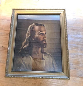 1941 Kriebel & Bates Litho HEAD OF CHRIST Gold Wood Frame 9x11.5" Jesus Picture - Picture 1 of 7