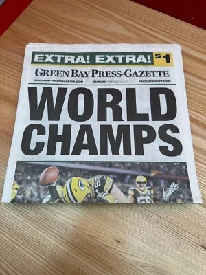Green Bay Packers 2011 SB XLV Campeones del Mundo GB Prensa Gaceta Periódico 2/6/11 Foto 1 de 2