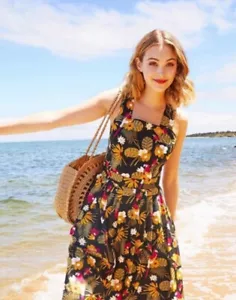 Princess highway black colourful floral bird tropical parrot dress 10 M Pinafore - Picture 1 of 13