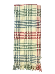 Faribo Cream Tartan Plaid Stadium Wool Blanket Faribault Woolen Mill USA 40x55 - Picture 1 of 7