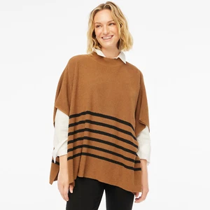 NEW J Crew Womens Striped Knit Poncho Mockneck Sweater Grey Camel Navy OS NWT - Picture 1 of 22