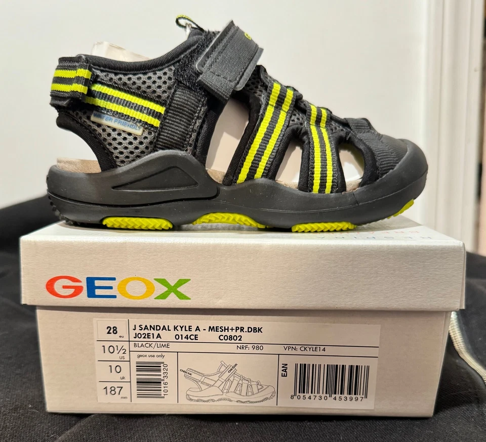 Sandália GEOX Kyle preta/verde limão (UE 28/EUA 11/Reino Unido 10) (nova com caixa) - Imagem 1 de 1