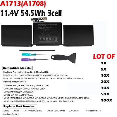 🧡LOT 1-100x A1713 Battery For Apple MacBook Pro 13'' A1708 Late 2016 Mid 2017 - Image 1 of 4