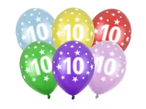 6 Latexballons 30cm mit Zahl 10. Kindergeburtstag Luftballons Mädchen Junge bunt - Bild 1 von 1