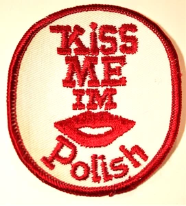 Vintage Campy Funny Kiss Me I'm Polish Patch New NOS 1970s slogan - Picture 1 of 2