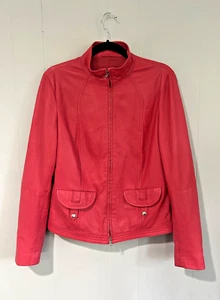MaxMara Weekend Size 12 Coral pink red Butter soft calf skin leather jacket - Picture 1 of 9