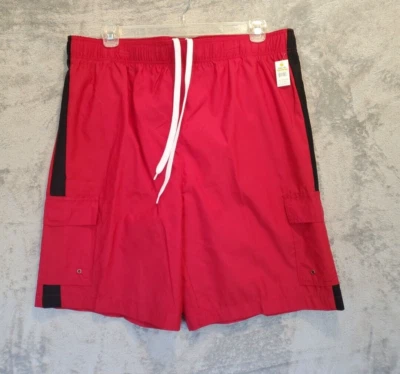 Open Trails Swim Shorts Mens XL Red Trunks Elastic Waistband Drawstring Pockets - Image 1 of 4