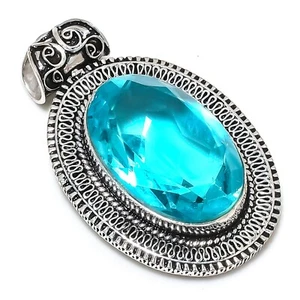 Ciondolo Topazio Blu Gemma Fatto a Mano Argento Sterling 925 Ultimi Gioielli per Regalo - Foto 1 di 6