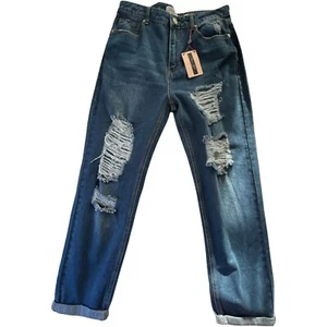 Women ‘s Jeans Denim Blvd Los Angeles high rise boyfriend fit Ripped Blue Size11 - Picture 1 of 12