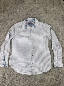 Robert Graham Shirt Adult Medium White Polka Dot Patterned Button Up Flip Cuff - Picture 1 of 11
