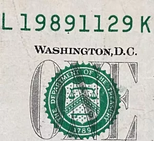 November 29, 1989 BIRTHDAY NOTE Fancy Serial Number $1 Dollar - Picture 1 of 5