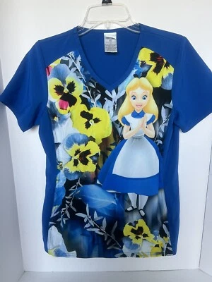 Alice In Wonderland Disney Scrubs Tooniforms VNeck Top Blue Size XS Side Pockets - Image 1 of 4