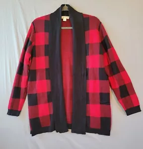 Coldwater Creek Womens Size Large Red Black Buffalo Check Plaid Open Cardigan - Picture 1 of 7