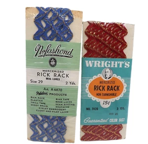 Wright's Nylashond Blue Red Metallic Braid Rick Rack Sewing Trim 2 Packages - Picture 1 of 4