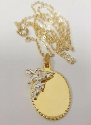 ÁNGEL DE LA GUARDA PLATA ORO COLGANTE GRABABLE EN ORO 18" COLLAR CADENA V236 Foto 1 de 3