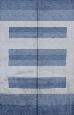 Striped Contemporary Gabbeh Oriental Hand-Knotted Wool Area Rug 7'x10' Carpet - Image 1 of 4