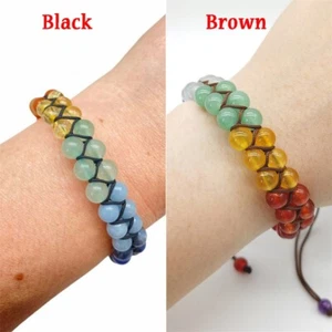 Armband Chakra Buddha Natur Yoga Regenbogen Bunt 7 Hauptchakren Perlen Stein Neu - Picture 1 of 18