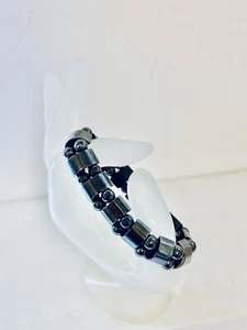 Pulsera con cuentas de hematita negra de 8" joyería de piedras preciosas unisex - Imagen 1 de 4