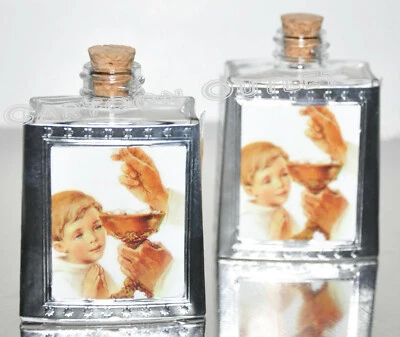 12 FIRST COMMUNION PARTY FAVORS GLASS HOLY WATER CORK BOTTLE COMUNION RECUERDOS - Image 1 of 4