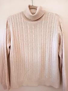 Talbots Size M/L 41" Beige Cabled Turtleneck Sweater Silk Cashmere Blend Classic - Picture 1 of 11
