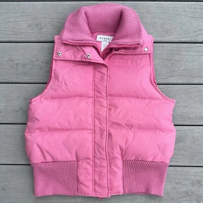 Chaleco acolchado Guess Jeans Pluma Mujer Medio Rosa Cremallera Completa Bolsillos a Presión Foto 1 de 4