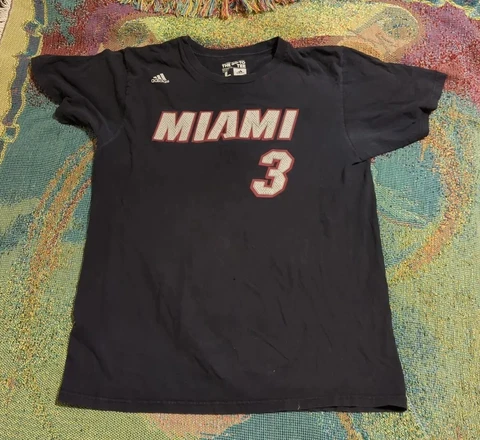 Dwayne Wade Miami Heat Mens L t shirt Adidas jersey NBA Black Cover