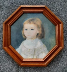 Bild Mädchen / Kind in massivem Holzrahmen (achteckig) 57x57cm hinter Glas - Bild 1 von 5