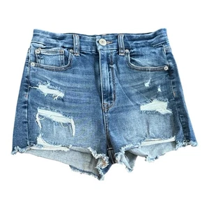 American Eagle Curvy Hi Rise Shortie Distressed Shorts Size 4 - Picture 1 of 5