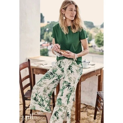 Pantalones J.Jill Mezcla de Lino Pierna Ancha Corte Abertura Dobladillo Resort Viaje Palma Estampado XL-EUC Foto 1 de 4