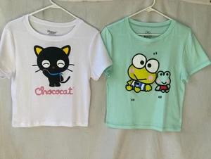 Chococat & Keroppi T-Shirt Tops XS Two Cropped Shirts Sanrio Kitty Frog Friends - Picture 1 of 6