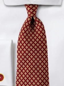 Brooks Brothers Mens 100% Silk Tie Red White Ochre Diamond Medallion Necktie - Picture 1 of 10