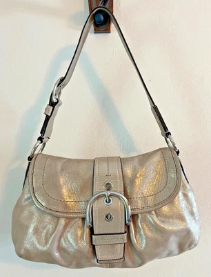 Vintage Y2K Coach Soho 9248 Champagne Shimmer Leather Buckle Flap Shoulder Bag - Image 1 of 4