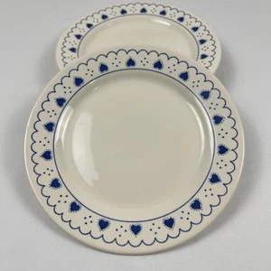 VTG Oxford Salad / Appetizer Plates Made In Brazil Blue Heart Pattern Set of 4 - Picture 1 of 12