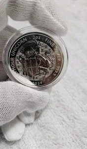 2024 BRITISH TUDOR BEASTS SEYMOUR UNICORN 2OZ SILVER BU 999.9 In CAPSULE - Picture 1 of 5