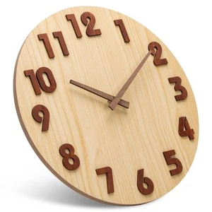 Wall Clocks 12 Inch Silent Non Ticking Battery Operated Wooden Rustic Round F - Picture 1 of 7