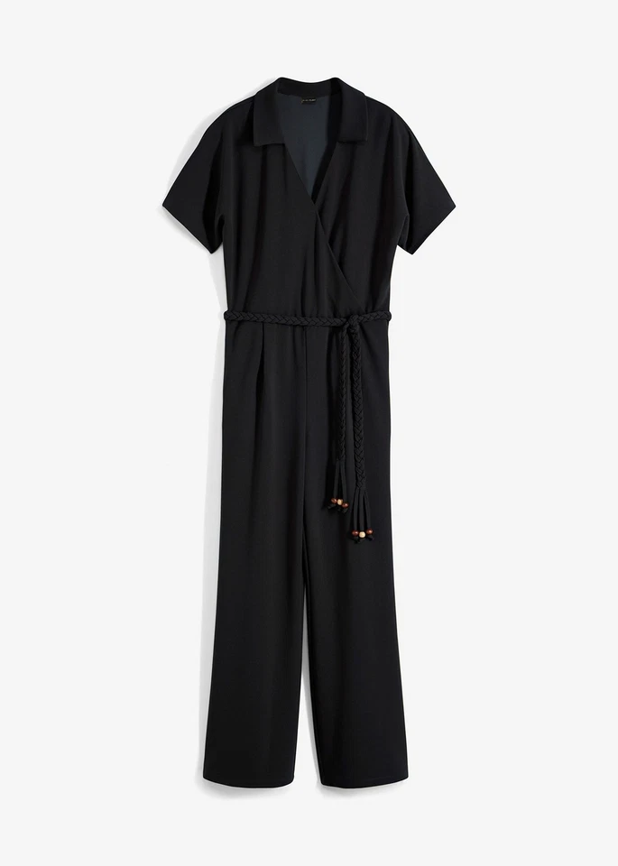 Neu Jumpsuit mit Bindeband Gr. 36/38 Schwarz Damenjumpsuit Kurzarm-Overall - Bild 1 von 1