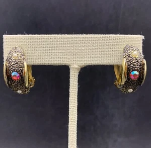 Pendientes Judy Lee Texturizados Tono Dorado Rosa Estrás Imitación Perla Clip De Colección - Imagen 1 de 6