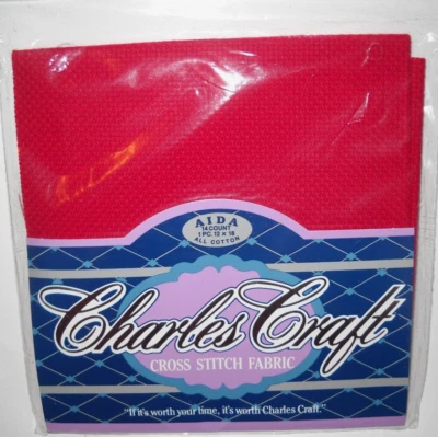 Charles Craft Silver Label RED Aida 14 count Cross Stitch Fabric 12 x 18 NEW - Image 1 of 3