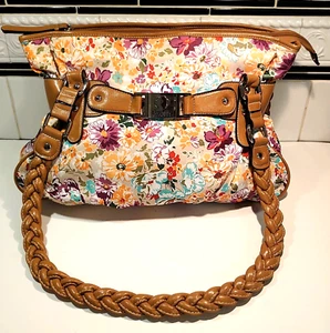 Rosetti Double Braided Shoulder Bag Floral Print With Brown Trim - Pre-Owned - Picture 1 of 11