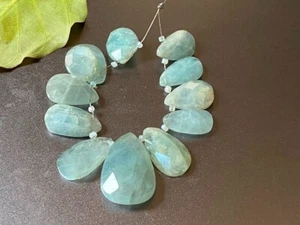 Aquamarine gemstone faceted teardrop beads size 26-15 mm 11 pieces Strand U-18 - Picture 1 of 6