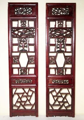 Paneles de pantalla chinos antiguos (3582)(par), madera de Cunninghamia, alrededor de 1800-1849 Foto 1 de 4