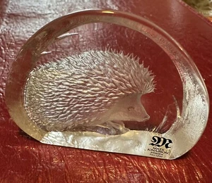 Vintage Mats Jonasson Sweden Signed Full Lead Crystal Hedgehog Paperweight w/box - Picture 1 of 8