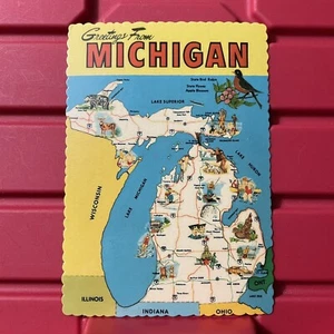 Mapa postal Saludos desde Michigan sin publicar Dexter Press Nueva York de colección - Imagen 1 de 2